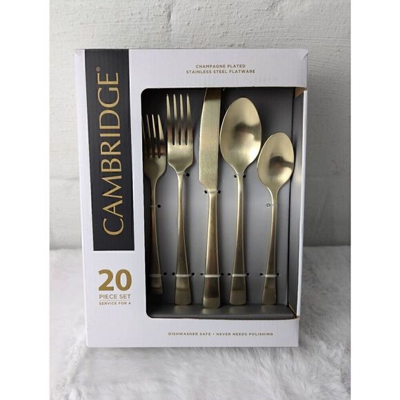 Cambridge Silversmith Champagne Plated 20 Piece Stainless steel Flatware Set New - Picture 2 of 6